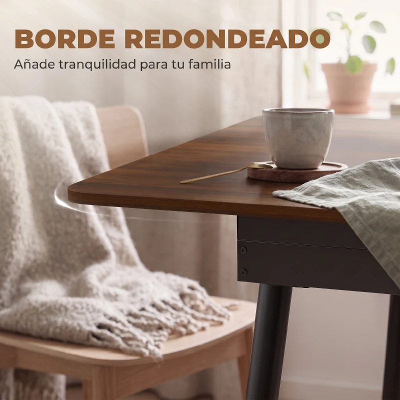 HOMCOM Mesa de Comedor Extensible para 4-6 Personas Estilo Industrial Esquinas Redondeadas 130-160x85x75 cm Nogal