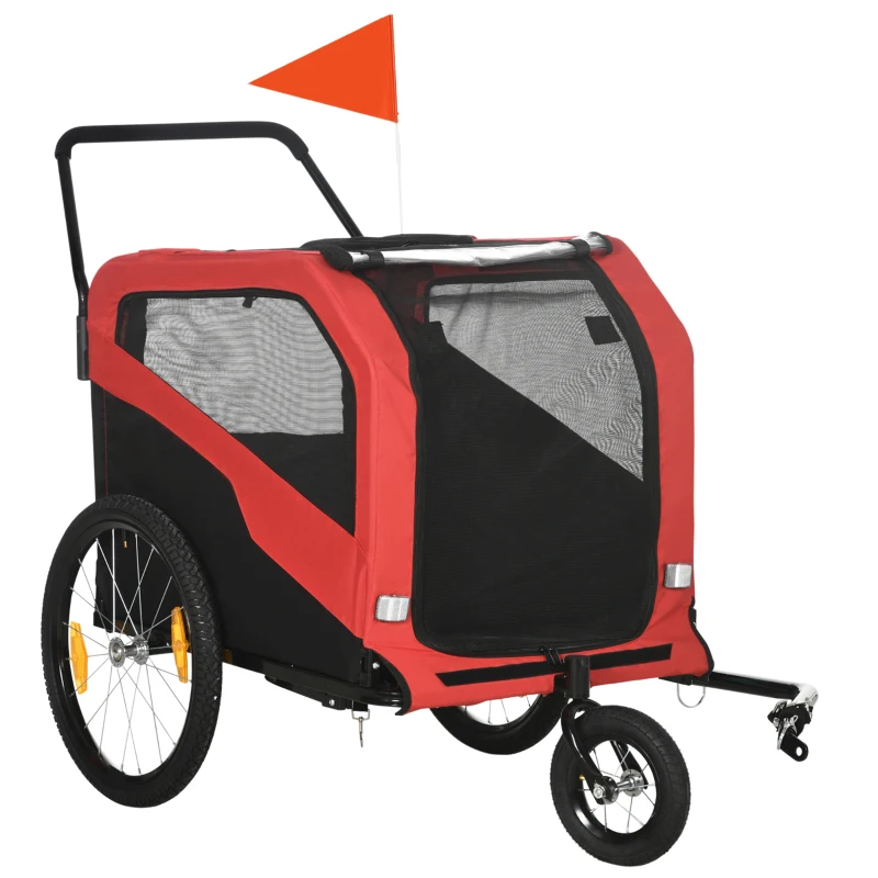 PawHut 2 in 1 Dog Bike Trailer Pet Stroller for Large Dogs with Hitch, 20" Wheels, Pet Bicycle Cart Trolley Carrier for Travel, Red