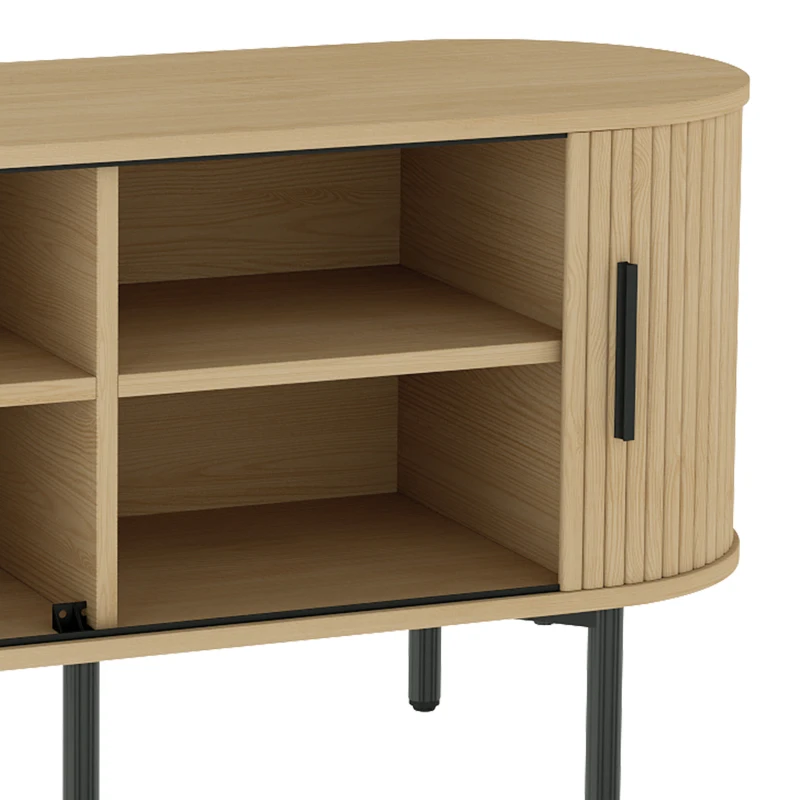 HOMCOM Meuble TV 106 cm, Meuble Télé pour 50 Pouces, 2 Portes Coulissantes à Tambour 4 Compartiments Étagères Réglables, Chêne