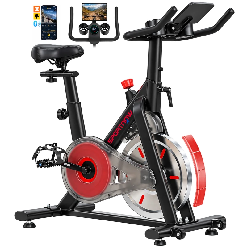 SPORTNOW Heimtrainer mit Bluetooth-App, magnetischer Widerstand, 8 kg Schwungrad, LCD-Display, verstellbarer Sitz und Lenker