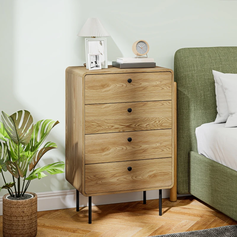 HOMCOM Modern Chest of Drawers with 4 Drawers - Oak