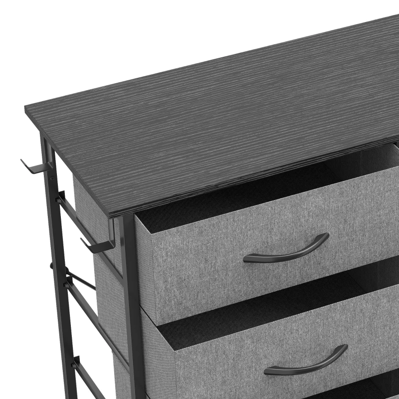 HOMCOM Chest of Drawers, Dresser with 10 Fabric Drawers, Tall Storage Unit with 4 Pockets and 2 Hooks Steel Frame, Grey
