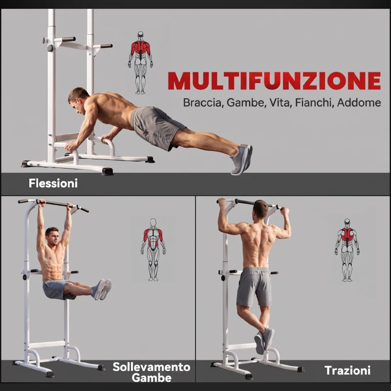 SPORTNOW Stazione Fitness con Barre per Dip e Trazioni, Altezza Regolabile 176.5-227 cm e Capacità 120 kg, Bianco