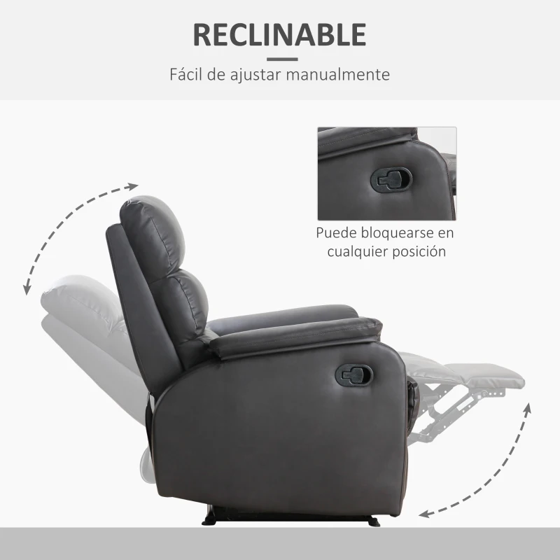 HOMCOM Sillón Relax Reclinable Manual, Sillón Relax Tapizado en PU con Reposapiés Retráctil, Acolchado Grueso, Butaca Reclinable hasta 160º, para Salón, Dormitorio, Marrón, 75x92x99 cm