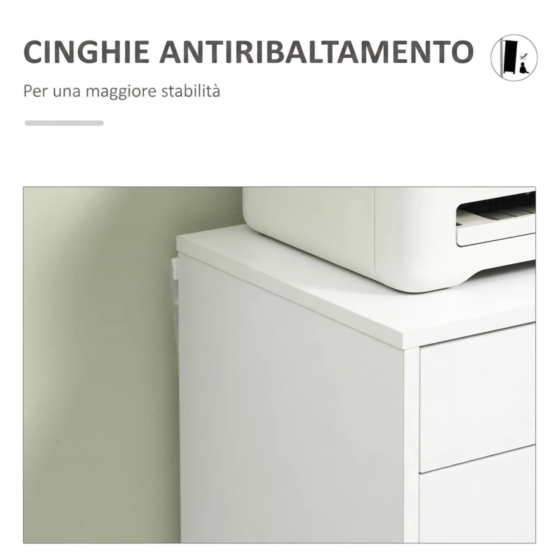Vinsetto Schedario da Ufficio con 7 Cassetti, Ruote a Freno, Cassettiera Scrivania per Lettera/Formato A4/Legale, Bianco