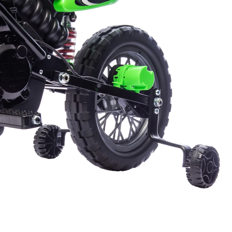 AIYAPLAY Moto Eléctrica Niños 12V con 2 Ruedas Auxiliares Desmontables 2 Motores Suspensión Trasera 3 km/h 3-6 Años Verde