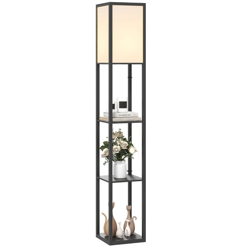 HOMCOM Stehlampe mit 3 Regalen, Stehleuchte mit E27 Fassung, 26 x 26 x 160 cm, für Wohn-/Schlafzimmer (Ohne Glühbirne)