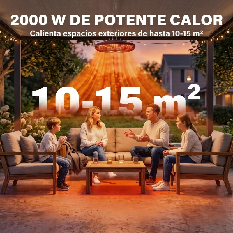 Outsunny Calefactor por Infrarrojos Terraza Colgante 2000 W con Luz LED Control por Táctil/Mando 2 Niveles Calor y Temporizador
