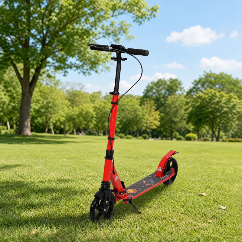 SPORTNOW Trottinette Pliable en Aluminium, Guidon Réglable, Freinage Double à Main/Pédale, Roues PU 18 cm, 86x38x103,5cm, Rouge