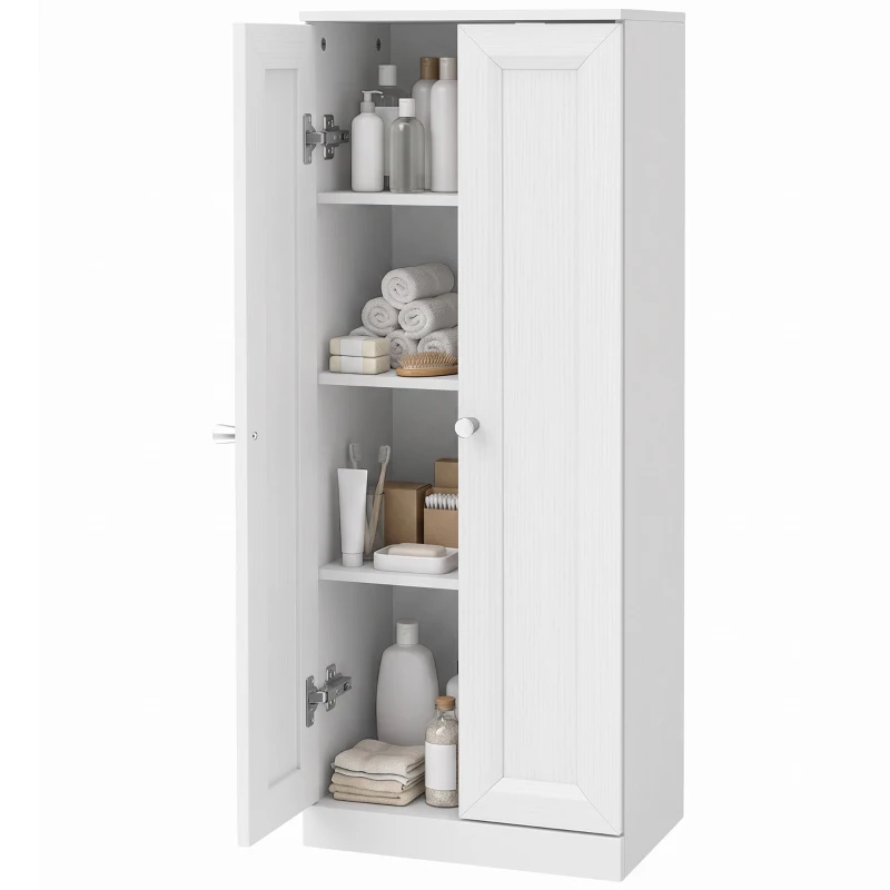 HOMCOM Narrow Bathroom Cabinet, Slim Storage Cabinet with 2 Doors & 4 Tiers, Freestanding Narrow Cupboard