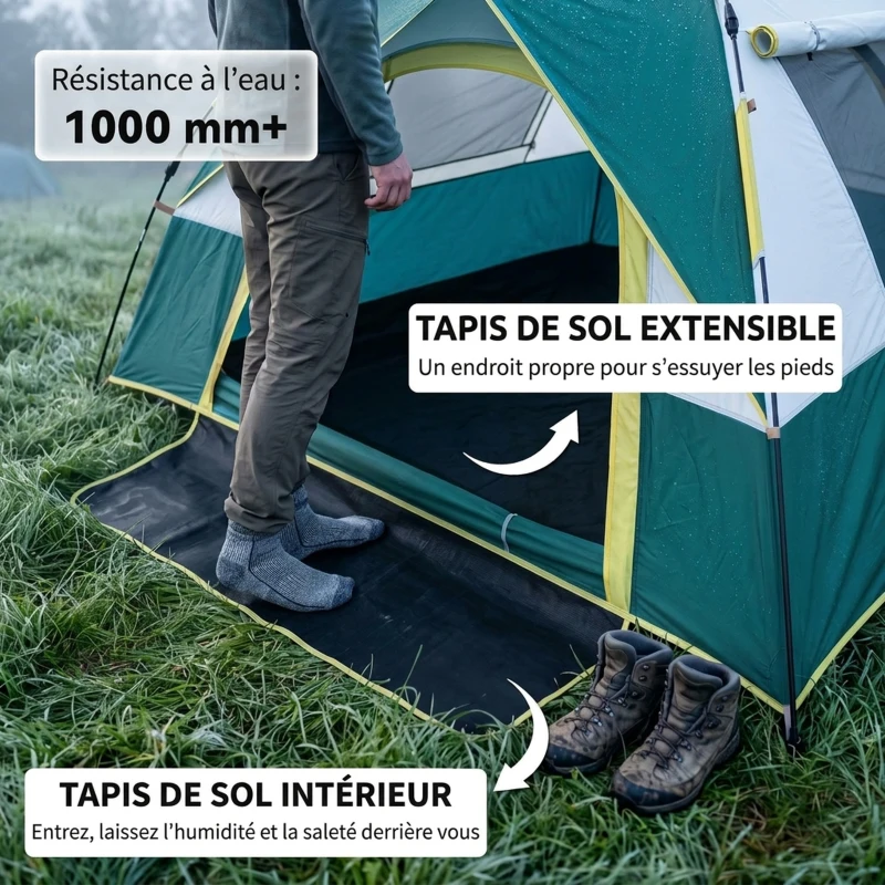 Outsunny Tente de camping pop up 2 personnes porte 3 fenêtres sac de transport inclus fibre verre polyester PE