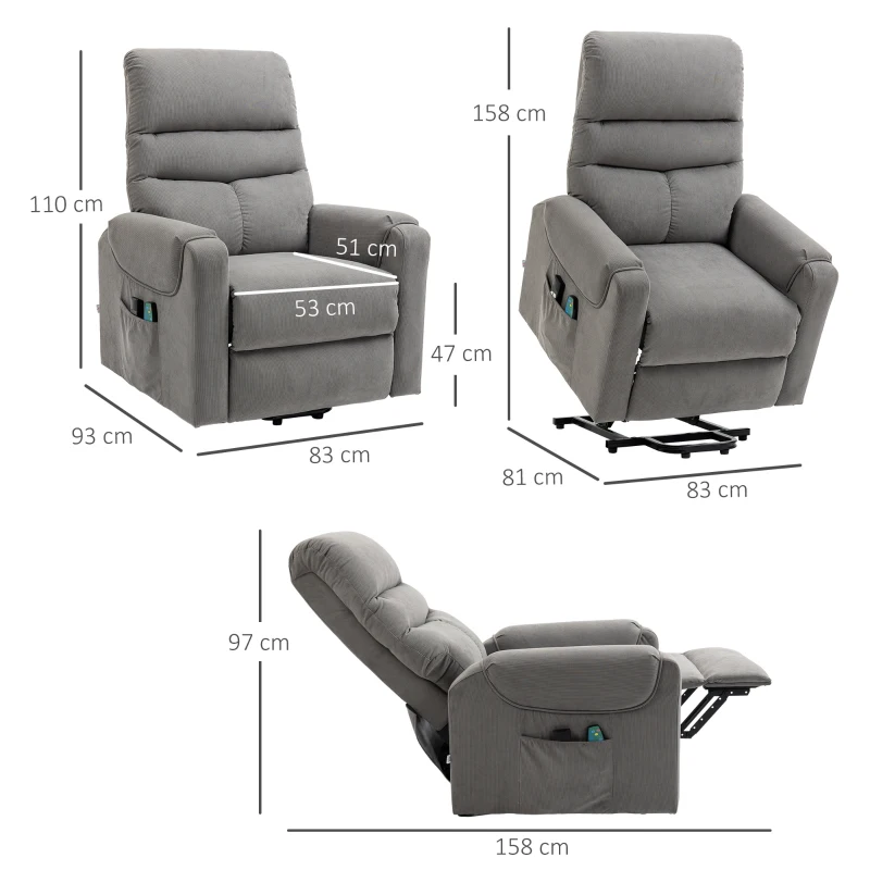 HOMCOM Poltrona Reclinabile Massaggiante con Telecomando, in Poliestere e Metallo, 79x97x103 cm, Grigio