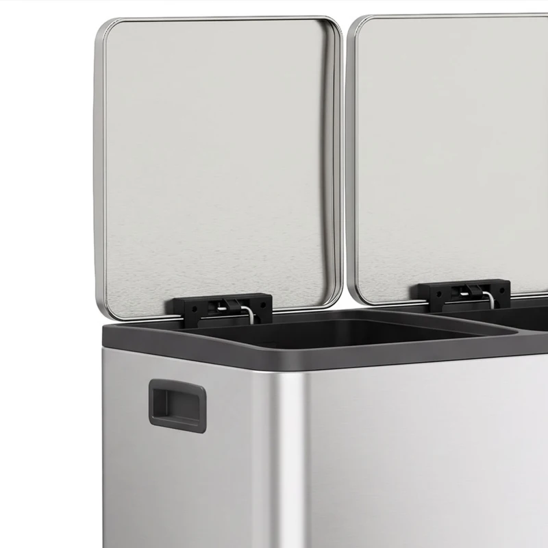 HOMCOM Poubelle à Double Compartiment 2 x 30 L, Poubelle de Cuisine à Pédale en Acier Inoxydable, Argenté