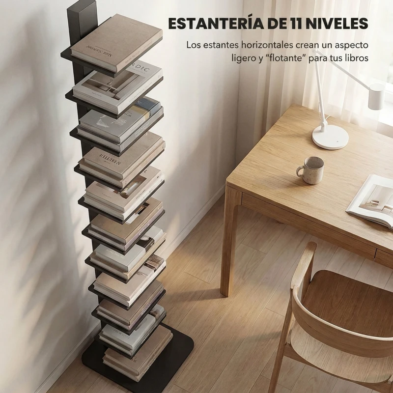 HOMCOM Estantería de 11 Niveles Estilo Industrial Biblioteca Estrecha y Alta para Espacios Reducidos 34,5x41,5x163,5 cm Negro
