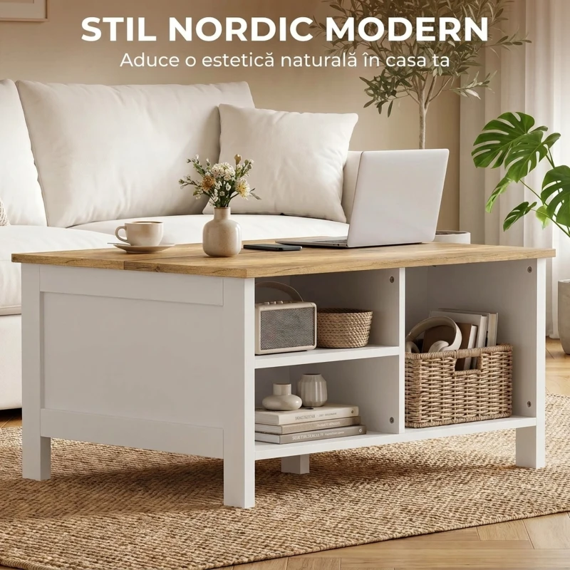 HOMCOM Ladă de Depozitare pentru Interior, 80x60x40 cm, cu Capac Rabatabil, Stil Nordic, Culoare Lemn