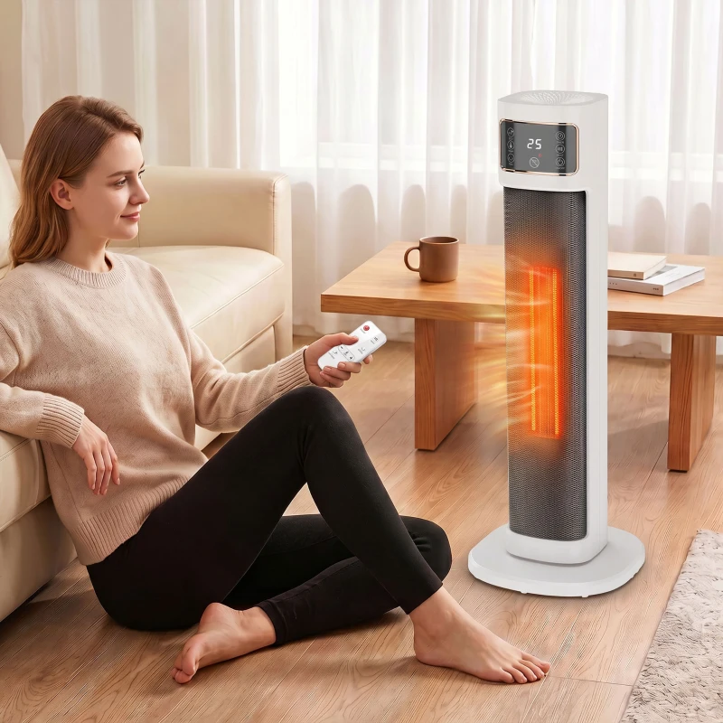 HOMCOM Aquecedor Elétrico Cerâmico PTC 2000 W com 4 Modos, Comando à Distância e Proteção contra Sobreaquecimento e Queda