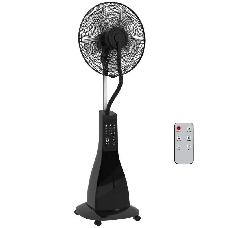 HOMCOM Ventilateur sur pied brumisateur 90 W télécommande minuterie 3 modes 3 vitesses oscillant, inclinable - noir