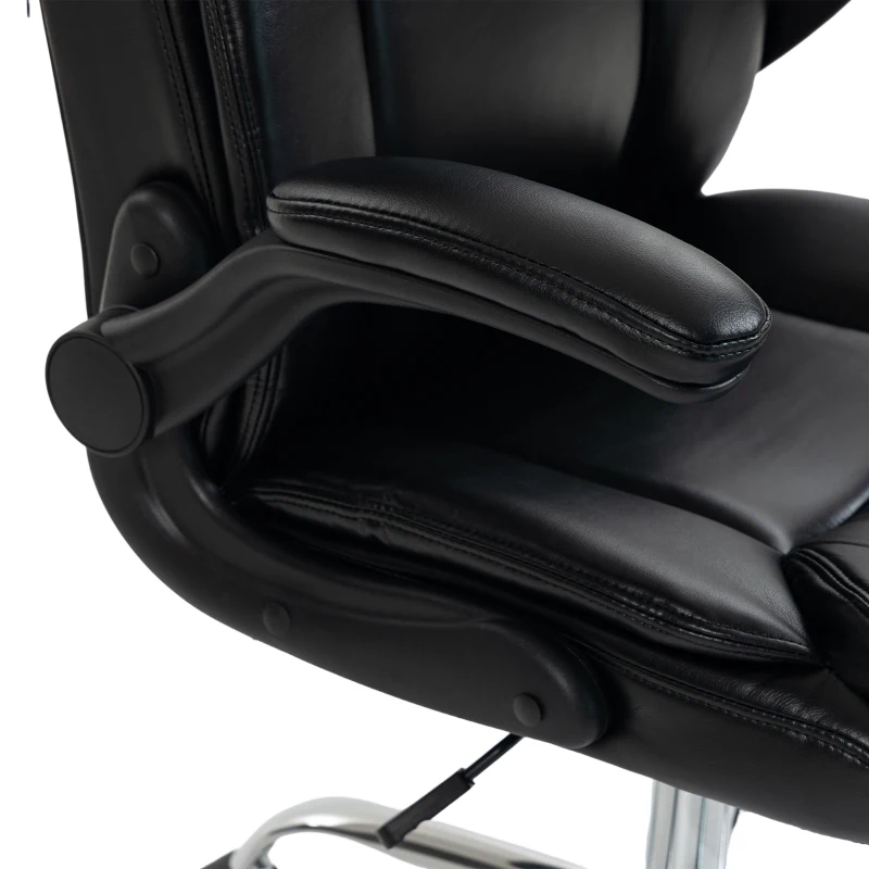 HOMCOM Chaise Bureau Ergonomique avec Accoudoirs Relevables, Fauteuil de Bureau en PU, Hauteur Réglable, Fonction Bascule, Noir