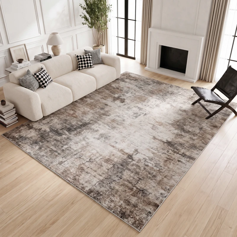 HOMCOM Tapis de salon, Polyester, motif artistique moderne, lavable, Marron