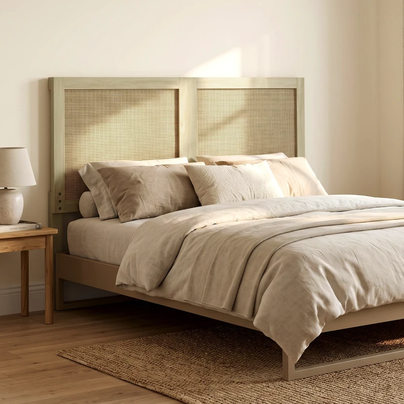 HOMCOM Cabeceira de Madeira com Efeito Rattan, Design Boho, para Quarto, 140 x 4 x 87 cm, Carvalho