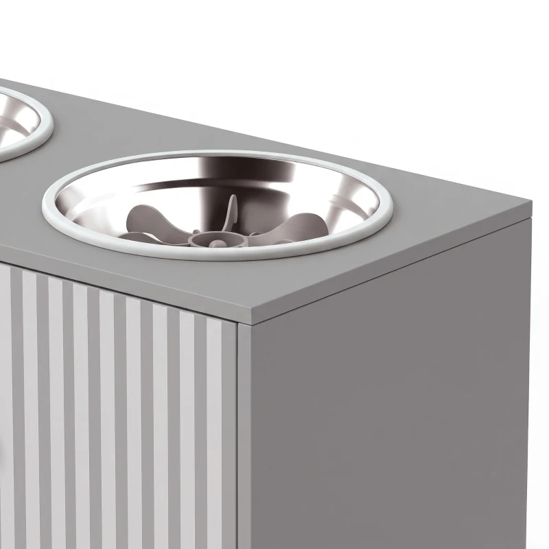 PawHut Gamelle Chien Surélevée Meuble d'Alimentation Rangement 40L 2 Bols Inox 2L 1 Gamelle Anti-Glouton 60x30x35,5cm Gris
