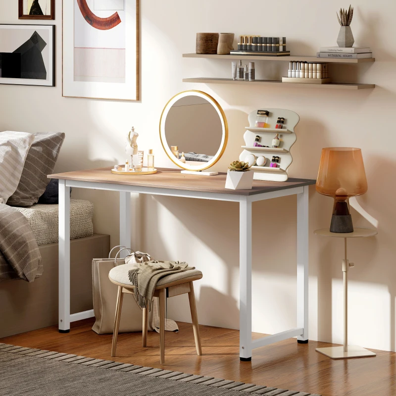 HOMCOM Mesa de Escritorio con Marco de Acero Patas Ajustables Mesa de Estudio para Oficina Hogar 120x60x76 cm Blanco y Natural