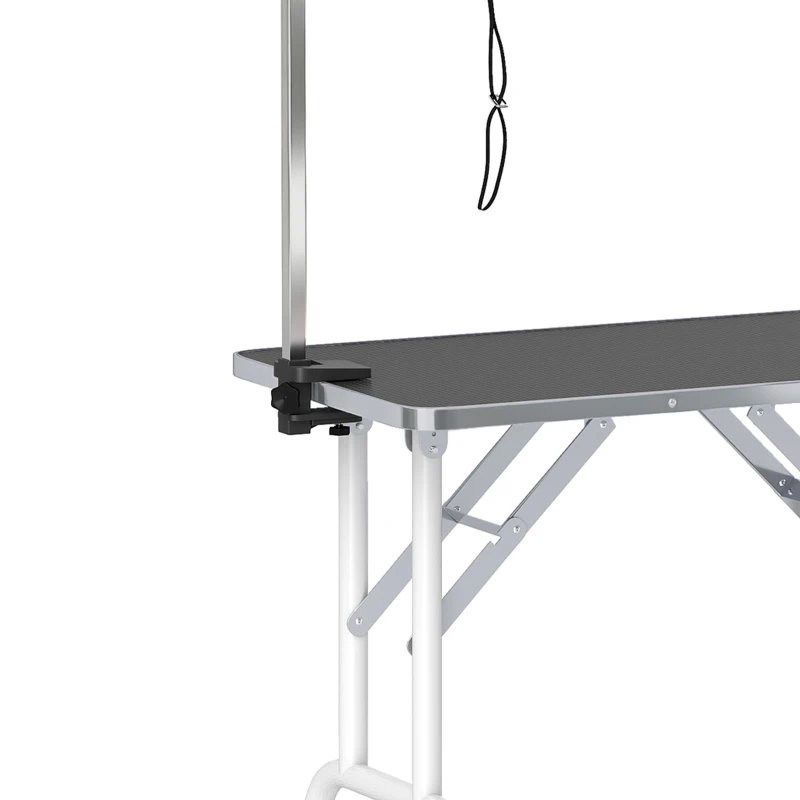 PawHut 32" Foldable Dog Grooming Table Pet Drying Beauty Table Adjustable Fixed Arm Rubber Top, Black