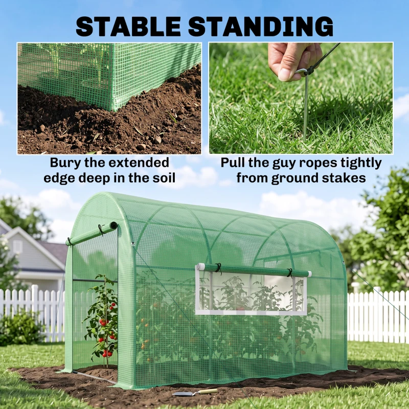 Outsunny 300 x 200cm Walk-In Polytunnel Greenhouse - Green