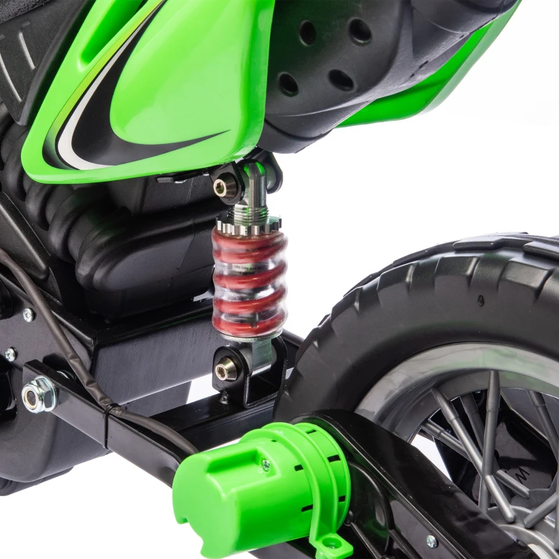 AIYAPLAY Moto Eléctrica Niños 12V con 2 Ruedas Auxiliares Desmontables 2 Motores Suspensión Trasera 3 km/h 3-6 Años Verde