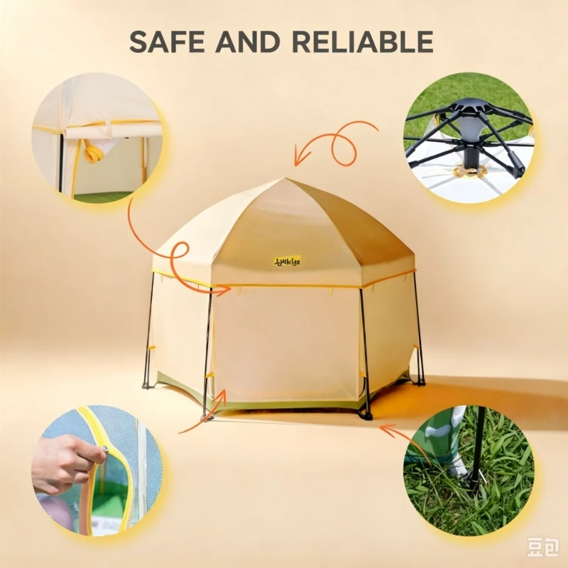 Pop-Up Baby Playpen with Removable Canopy, Portable Six-Sided Play Yard with Breathable Mesh for Outdoor, 150L x 150W x 105H cm, Green