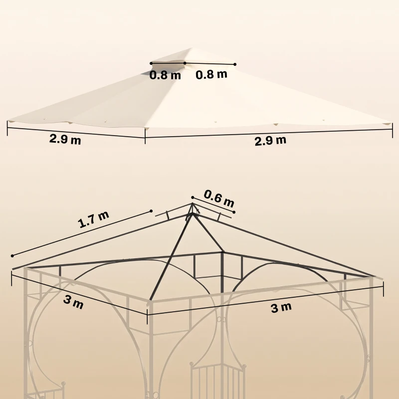 Outsunny 3x3(m) Replacement Gazebo Canopy, Double Tier Roof Top for Garden, Patio, Outdoor, Beige (TOP ONLY)