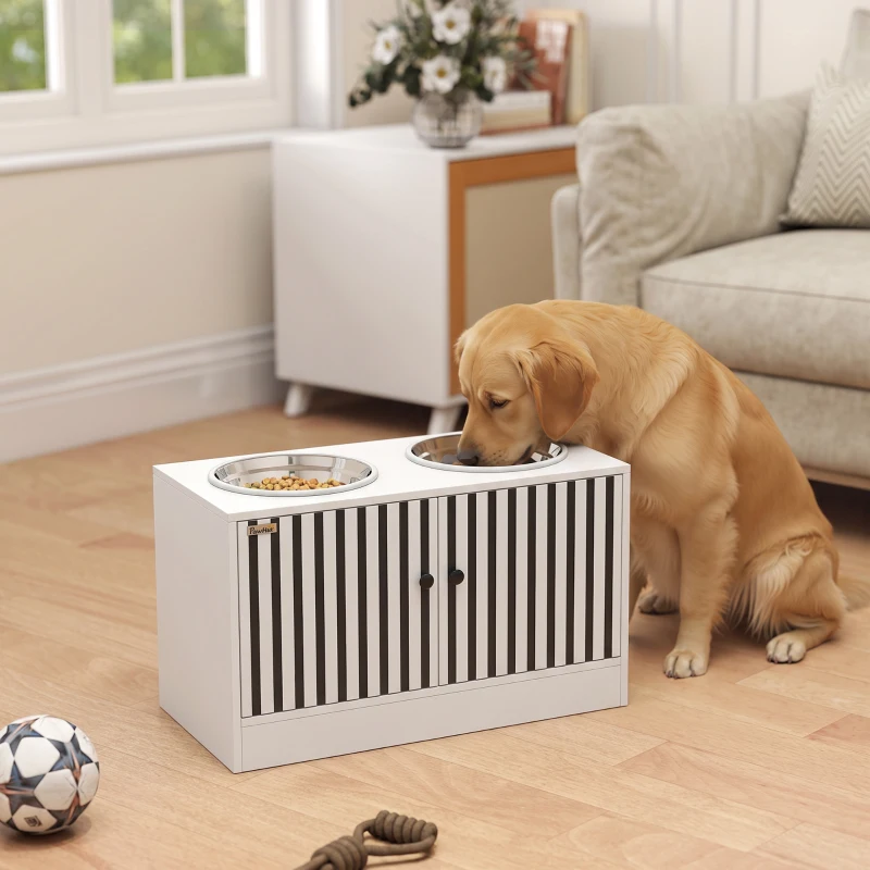 PawHut Gamelles surélevées pour chien, meuble repas avec rangement 10,6 gal, 2 gamelles inox 2,1 qt, anti-glouton, antidérapant