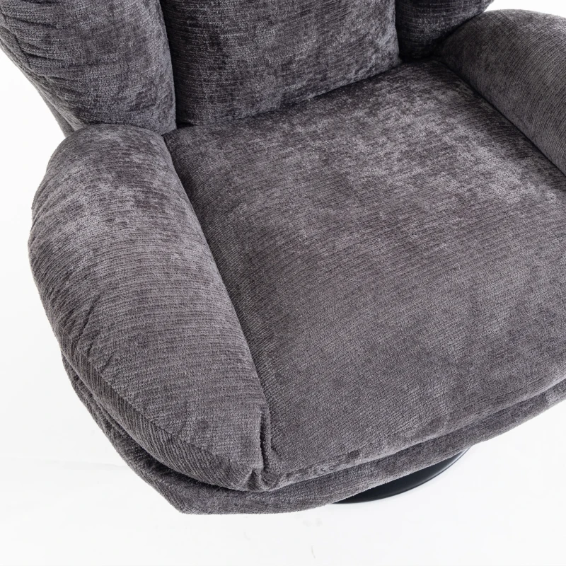HOMCOM Modern Chenille Lazy Chair with Ottoman, 360° Swivel, Upholstered Reading Seat Set for Living Room, Dark Grey