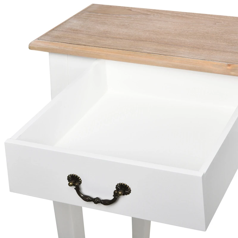 HOMCOM Mesa de Consola con 2 Cajones Diseño de Retro para Entrada Pasillo Sala de Estar Dormitorio Pino 87x34x78,5 cm Blanco