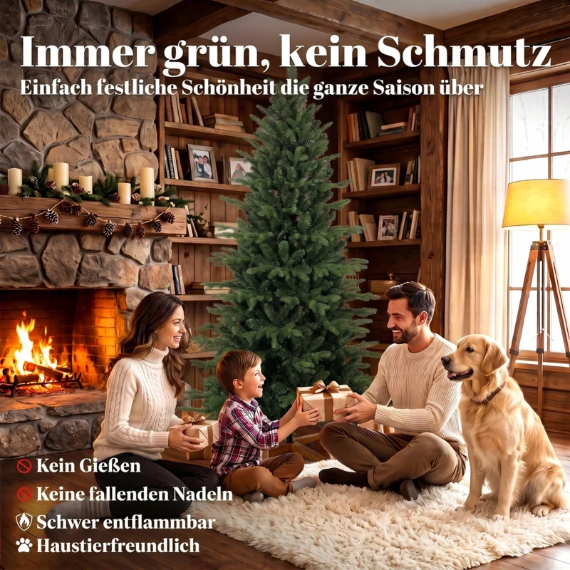 HOMCOM Künstlicher Weihnachtsbaum klappbarer Holzständer Spritzguss Tannenbaum 1438 Spitzen 180 cm Grün