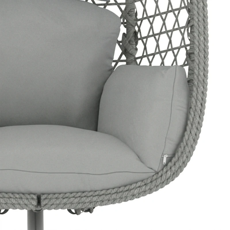 Outsunny Hanging Egg Chair, Indoor Outdoor Rattan Hammock Swing Chair with Stand, Safety Strap, Foldable Basket, Dark Grey