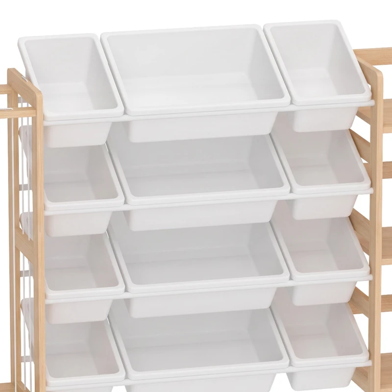 AIYAPLAY Wooden Toy Storage Unit with Stuffed Animal Storage, Bookshelf and 12 Bins for Kids Rooms, Bedroom, Playroom, Nursery