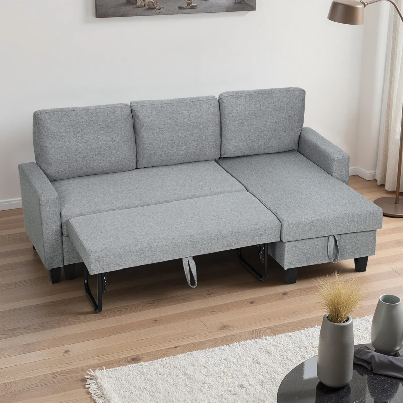 HOMCOM Three-Seater Storage Sofa Bed - Grey