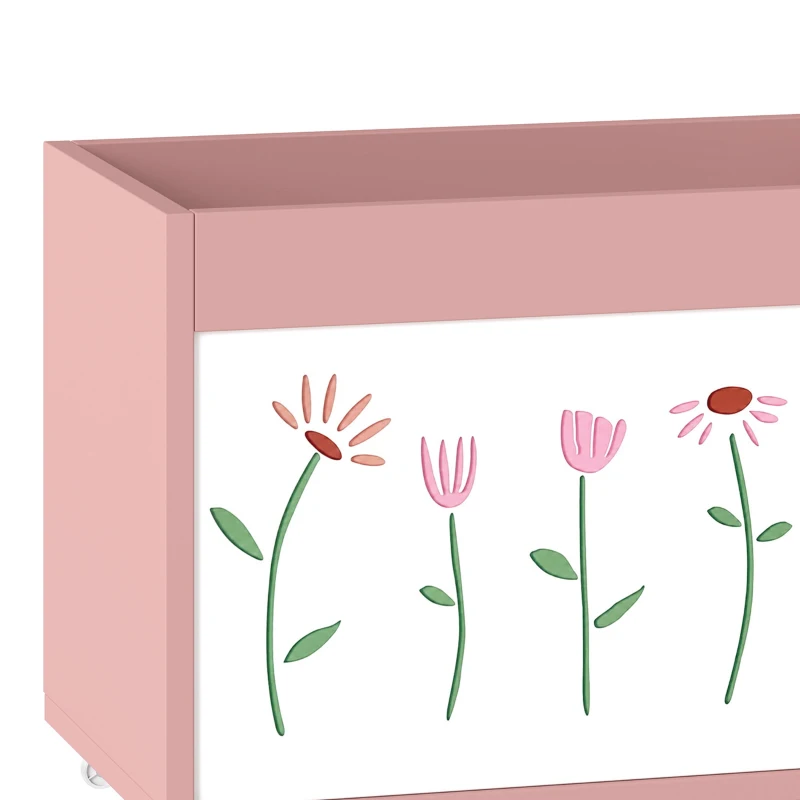 AIYAPLAY Speelgoedkist met wielen en remmen, 34,5 l open opbergbox met bloemenpatroon, 50 x 30 x 33,5 cm