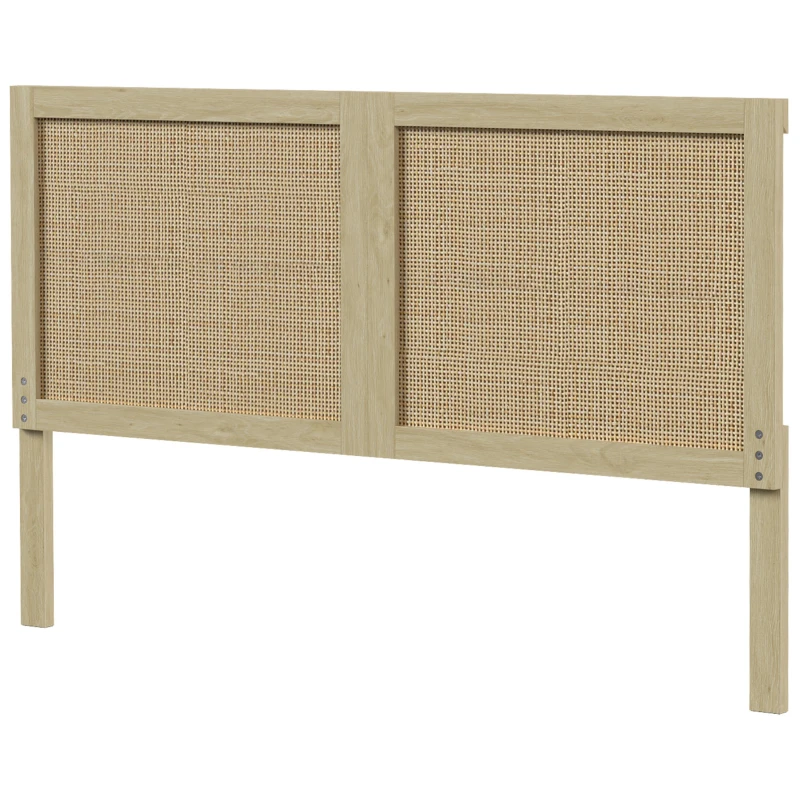 HOMCOM Kopfteil aus Holz mit Rattan-Effekt, Boho-Design, für Schlafzimmer, 140 x 4 x 87 cm, Eiche