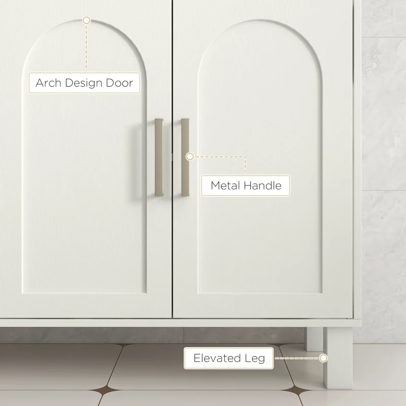 HOMCOM Under Sink Cabinet, Bathroom Sink Cabinet with U-Shaped Cutout, Two-Level Cupboard, Adjustable Shelf for Basin, Cream