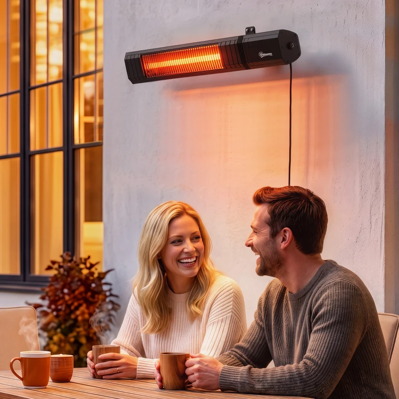 Outsunny Calefactor Infrarrojos Terraza 2000 W con Funda IP65 Control por App/Táctil/Mando 9 Niveles de Calor y Temporizador