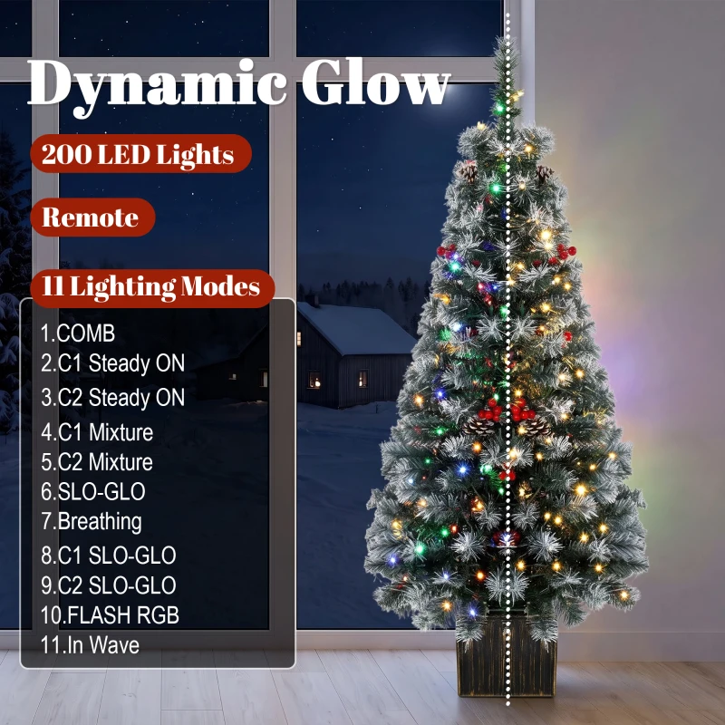 HOMCOM 4ft Pre-Lit Slim Artificial Christmas Tree Set of 2, with 100 Dual-Colour LED Lights, 140 Frosted Branch Tips