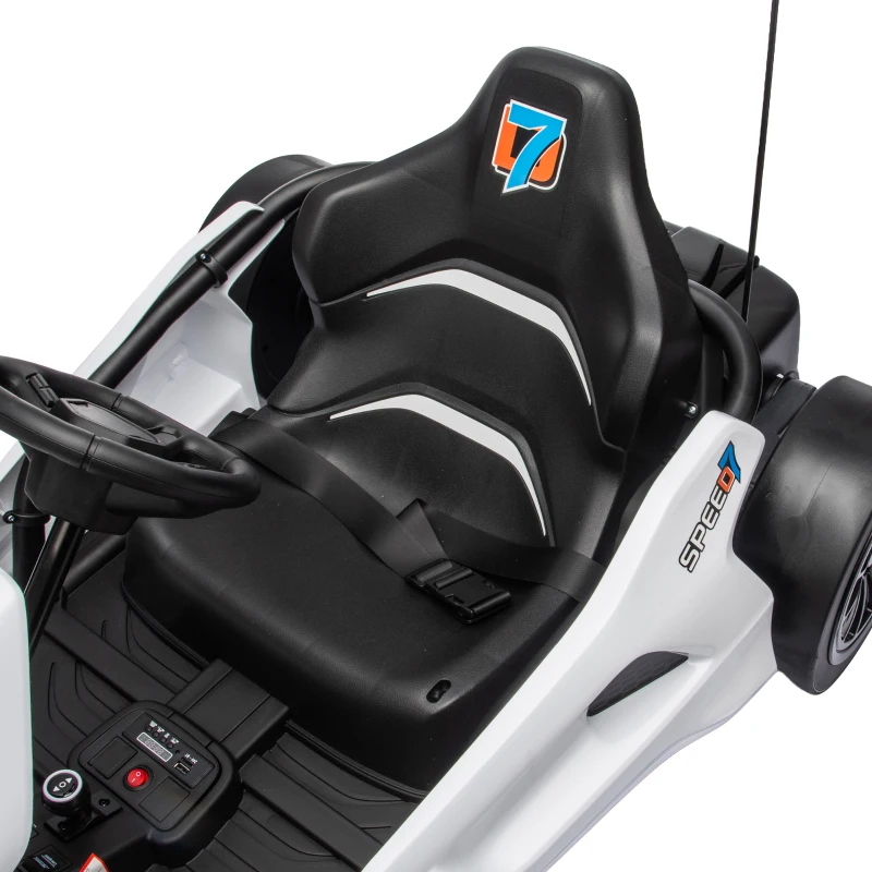 AIYAPLAY 24V Electric Drift Go Kart for Kids with Dual Motors, Soft Start, 12 KM/H High Speed, Headlight, for Ages 6-14, White