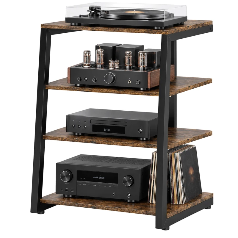 HOMCOM HiFi Stand, with Four Storage Shelves - Rustic Brown