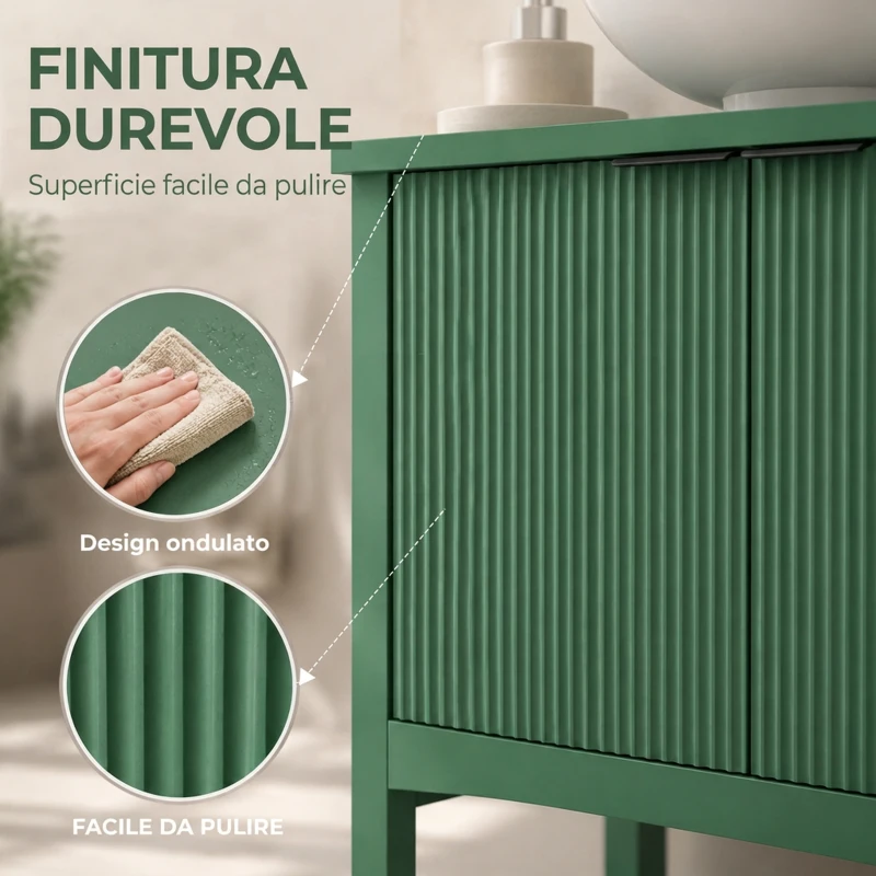 HOMCOM Mobile Sottolavabo per Lavabo a Colonna con Anta e Ripiano, 65x32x62 cm, Verde