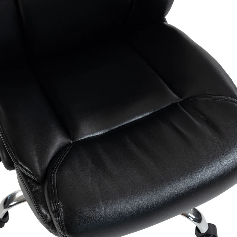 HOMCOM Chaise Bureau Ergonomique avec Accoudoirs Relevables, Fauteuil de Bureau en PU, Hauteur Réglable, Fonction Bascule, Noir