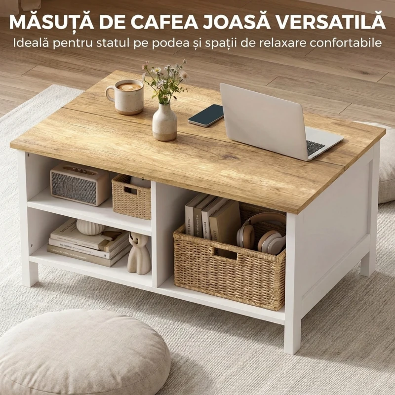 HOMCOM Ladă de Depozitare pentru Interior, 80x60x40 cm, cu Capac Rabatabil, Stil Nordic, Culoare Lemn
