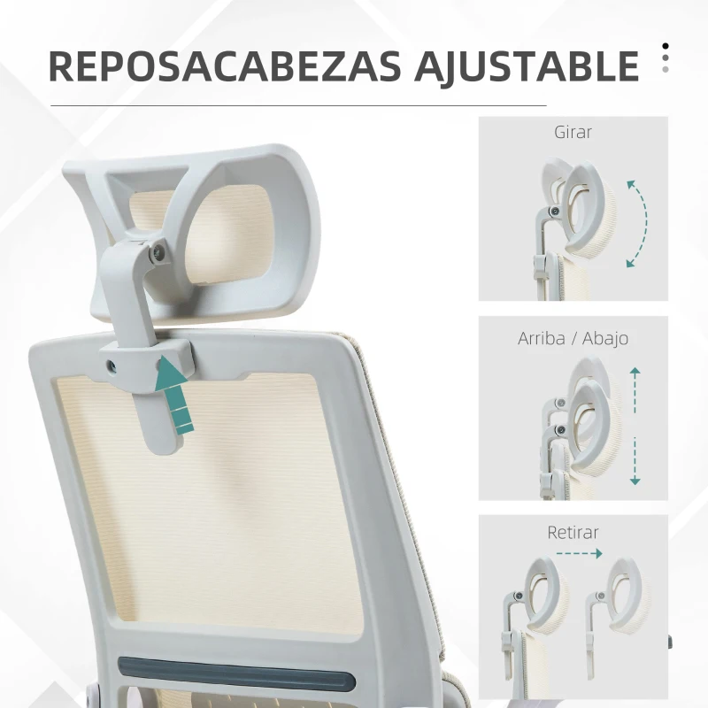 Vinsetto Silla de Oficina de Malla Silla de Escritorio con Altura Ajustable Reposacabezas Regulable y Reposabrazos Beige