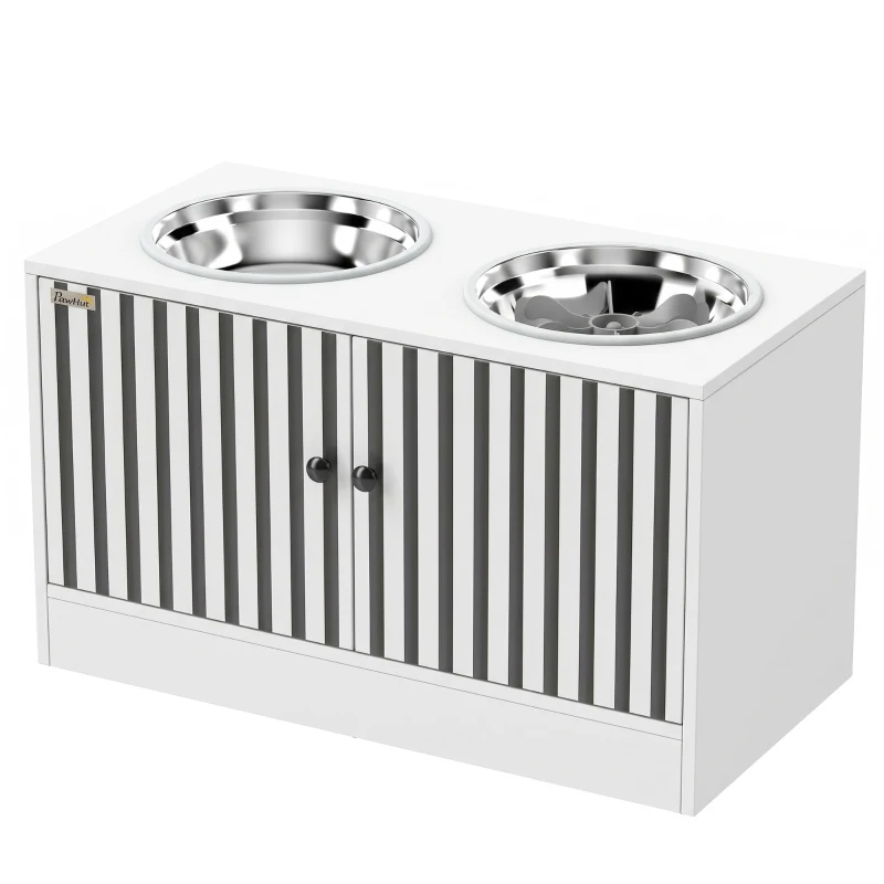 PawHut Gamelles surélevées pour chien, meuble repas avec rangement 10,6 gal, 2 gamelles inox 2,1 qt, anti-glouton, antidérapant